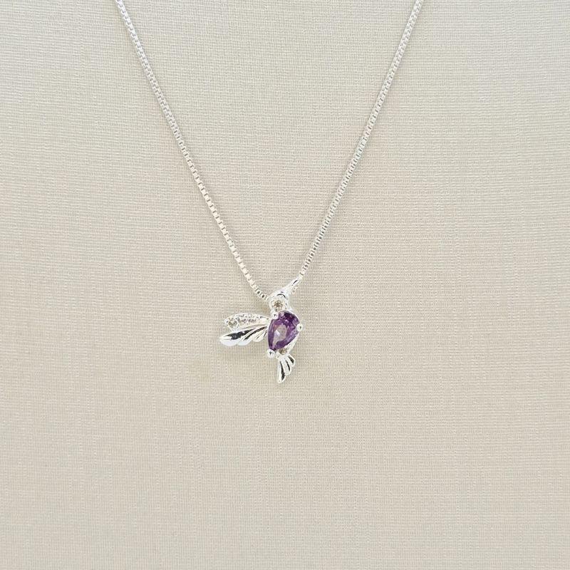 COLAR PASSARO COM PEDRA ROXA