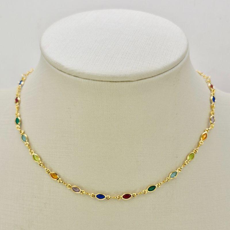 COLAR PEDRAS COLORIDAS OVAIS