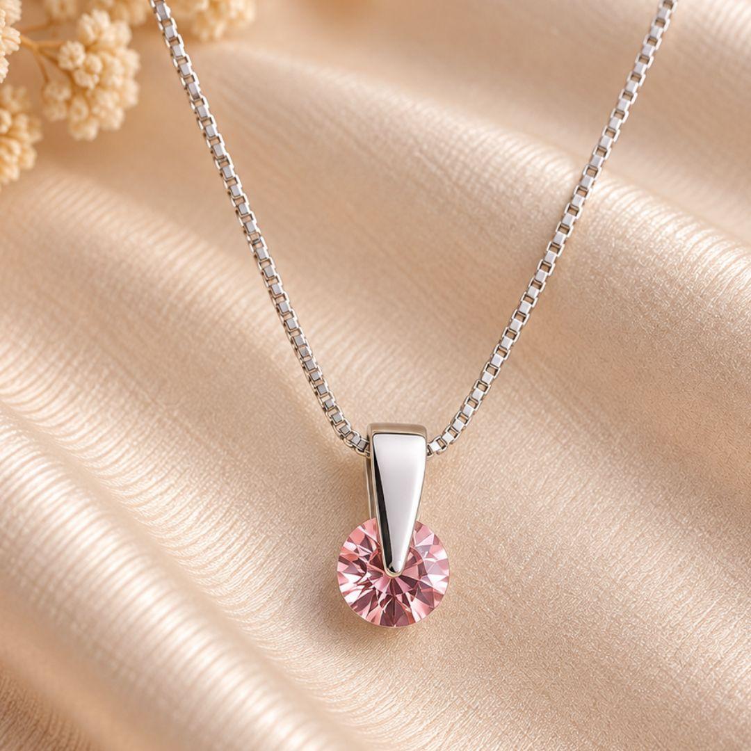 COLAR PINGENTE PEDRA ROSA